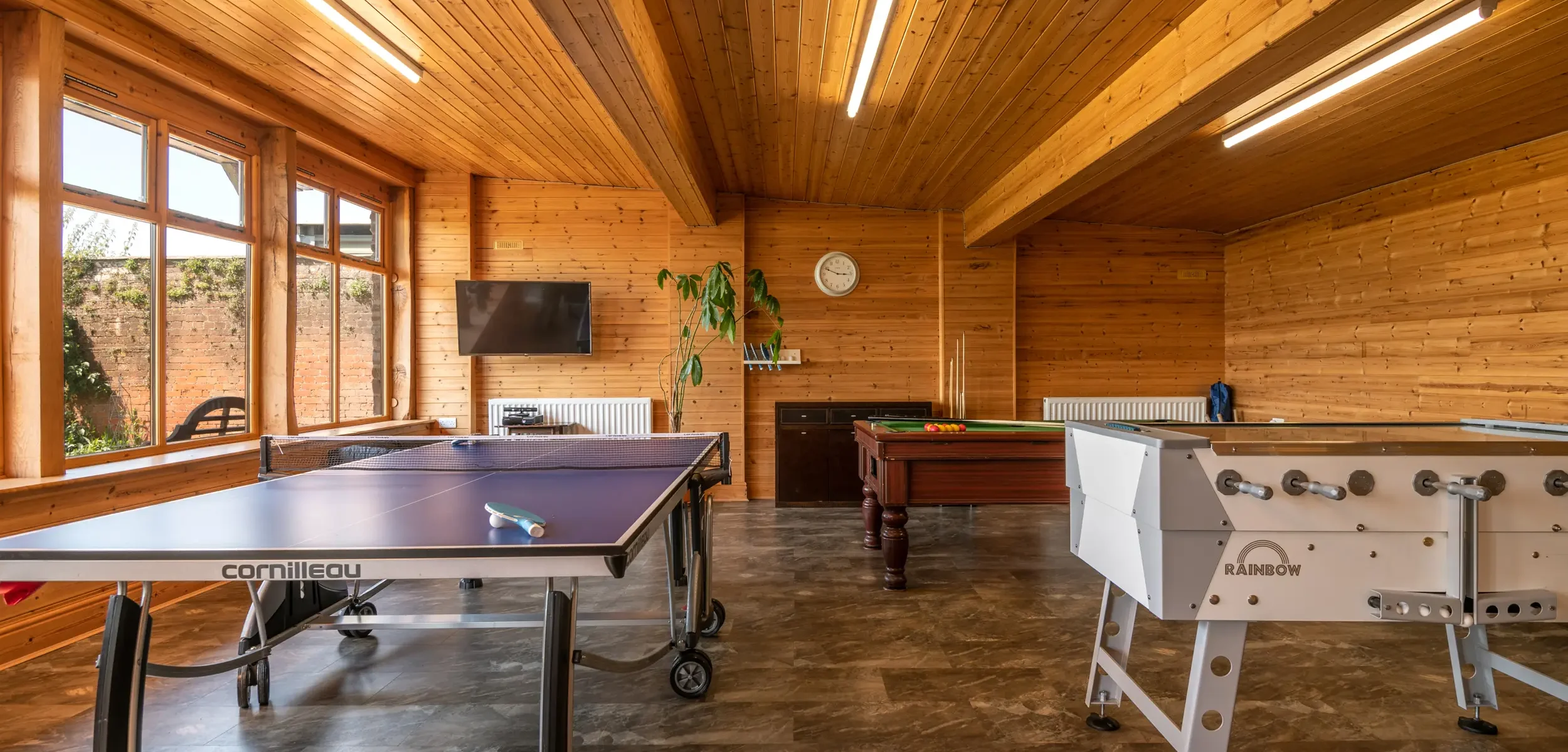 Pool Table, Table Football and Table Tennis within the games room, Trevase Granary