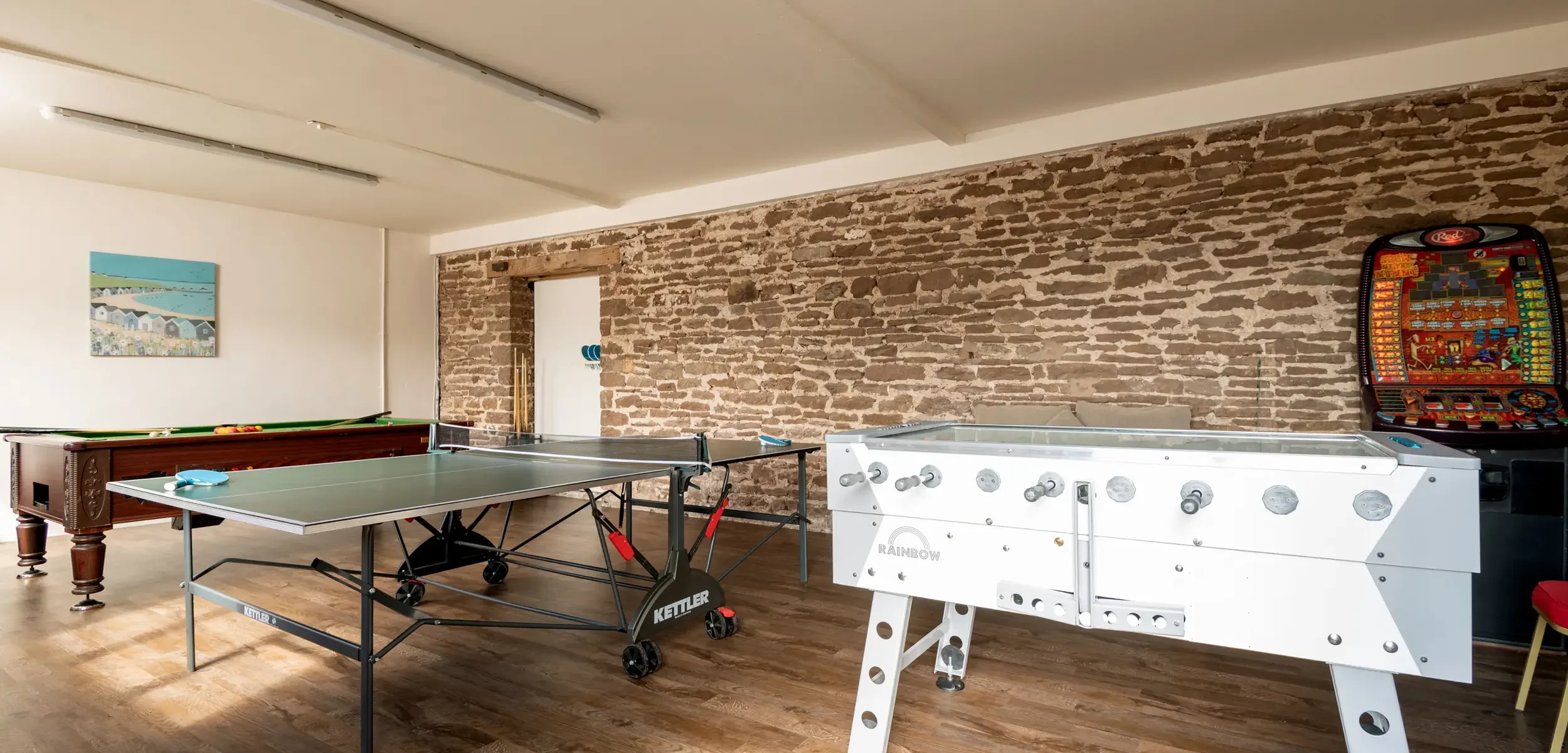 Games room with table football, table tennis and pool table, Penblaith Barn